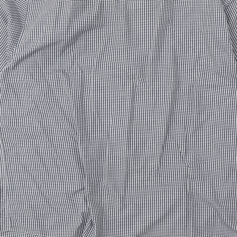 Primark Mens Blue Check Polyester Button-Up Size 17 Collared Button