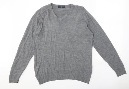 Blue Harbour Mens Grey V-Neck Acrylic Pullover Jumper Size S Long Sleeve