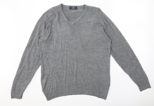 Blue Harbour Mens Grey V-Neck Acrylic Pullover Jumper Size S Long Sleeve