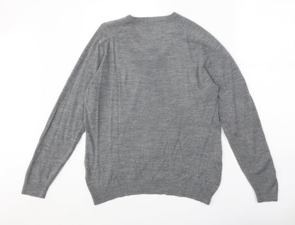 Blue Harbour Mens Grey V-Neck Acrylic Pullover Jumper Size S Long Sleeve