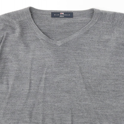 Blue Harbour Mens Grey V-Neck Acrylic Pullover Jumper Size S Long Sleeve