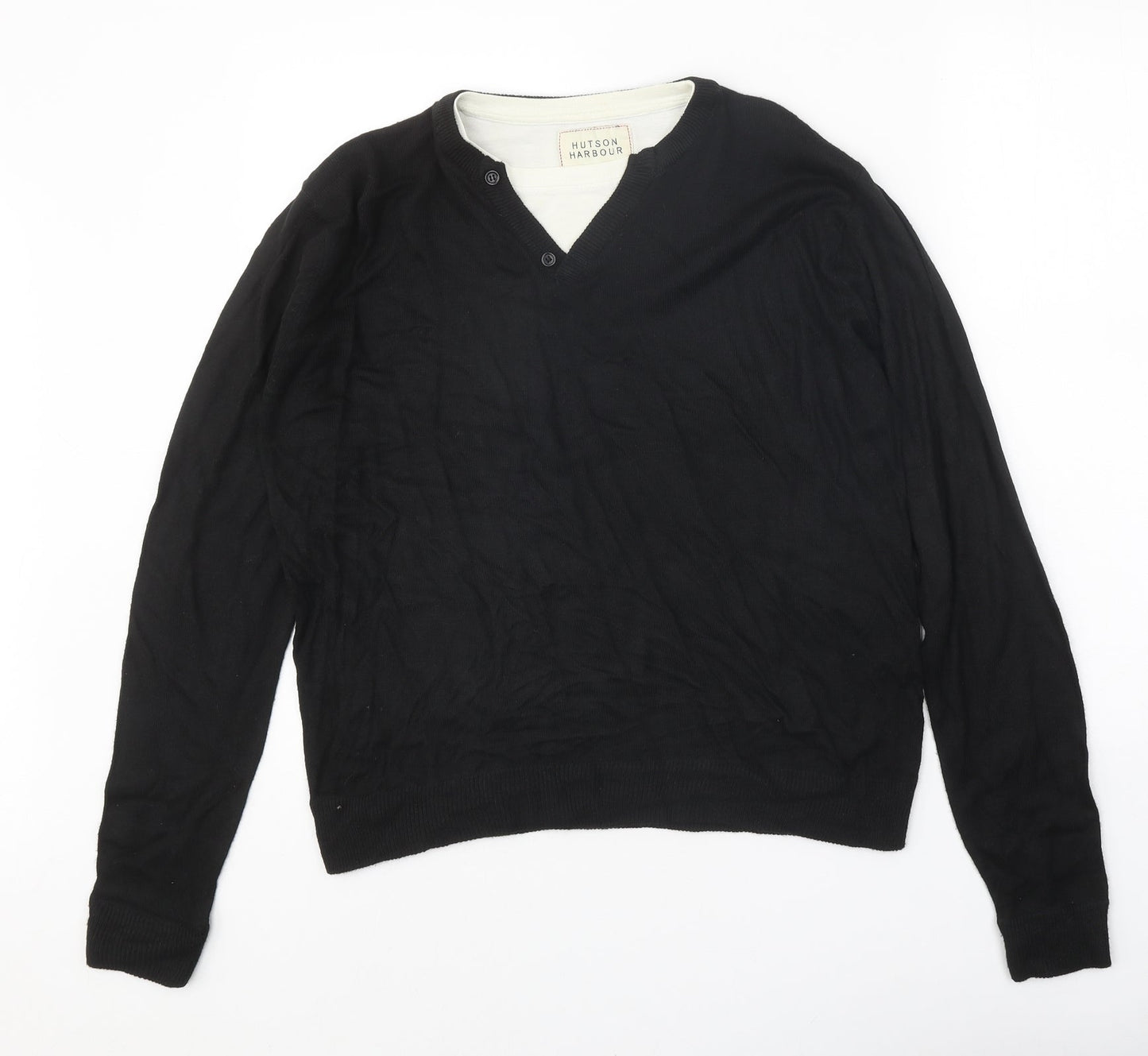 Hutson Harbour Mens Black V-Neck Acrylic Pullover Jumper Size S Long Sleeve