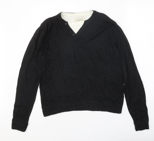 Hutson Harbour Mens Black V-Neck Acrylic Pullover Jumper Size S Long Sleeve