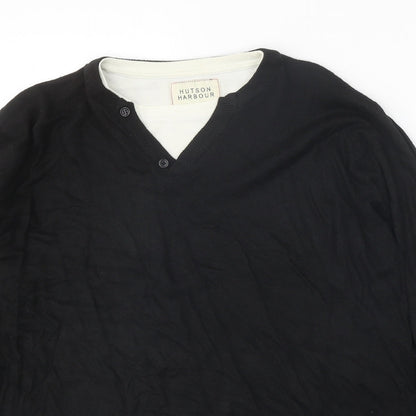 Hutson Harbour Mens Black V-Neck Acrylic Pullover Jumper Size S Long Sleeve