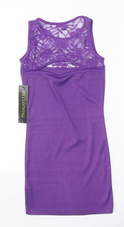 PK Clothing Womens Purple Polyester Tank Dress Size M Boat Neck Pullover - Lace Detail