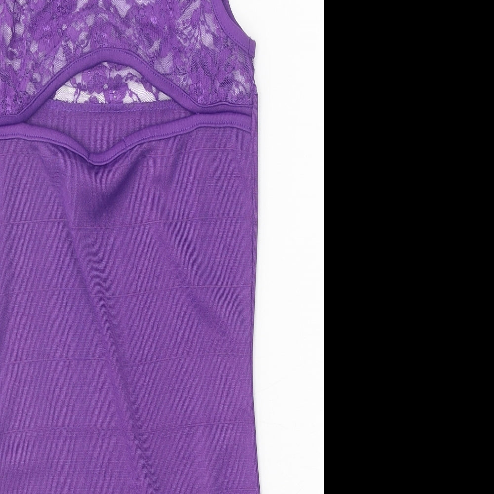PK Clothing Womens Purple Polyester Tank Dress Size M Boat Neck Pullover - Lace Detail