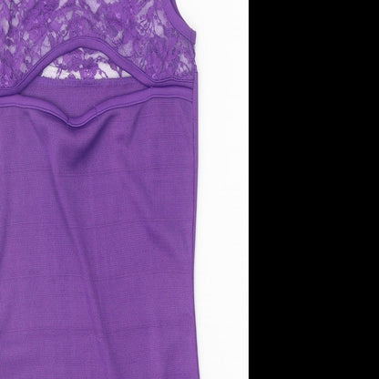 PK Clothing Womens Purple Polyester Tank Dress Size M Boat Neck Pullover - Lace Detail