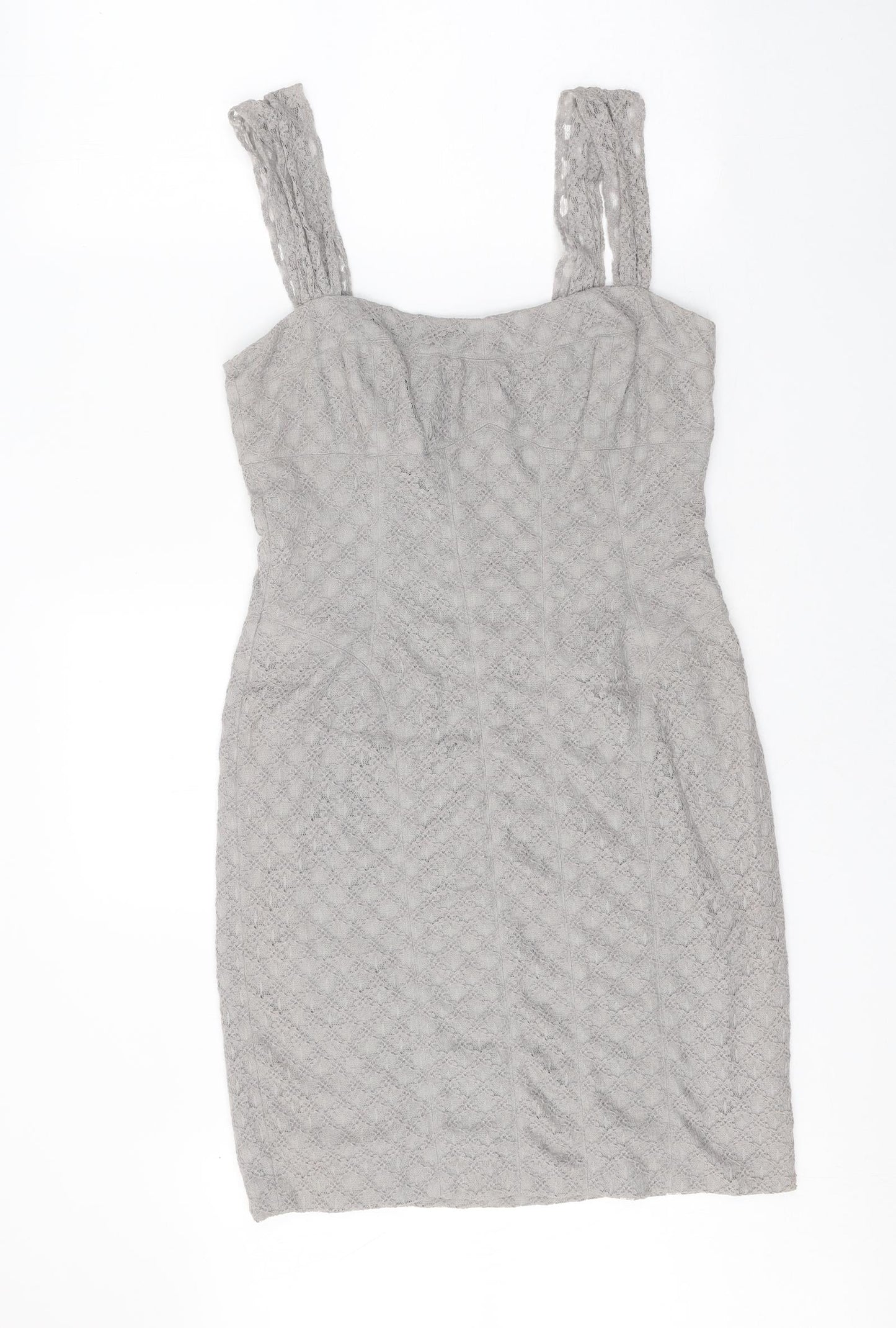 Maggie Boutique Womens Grey Cotton Bodycon Size 8 Square Neck Zip
