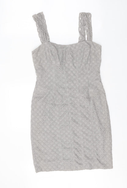 Maggie Boutique Womens Grey Cotton Bodycon Size 8 Square Neck Zip