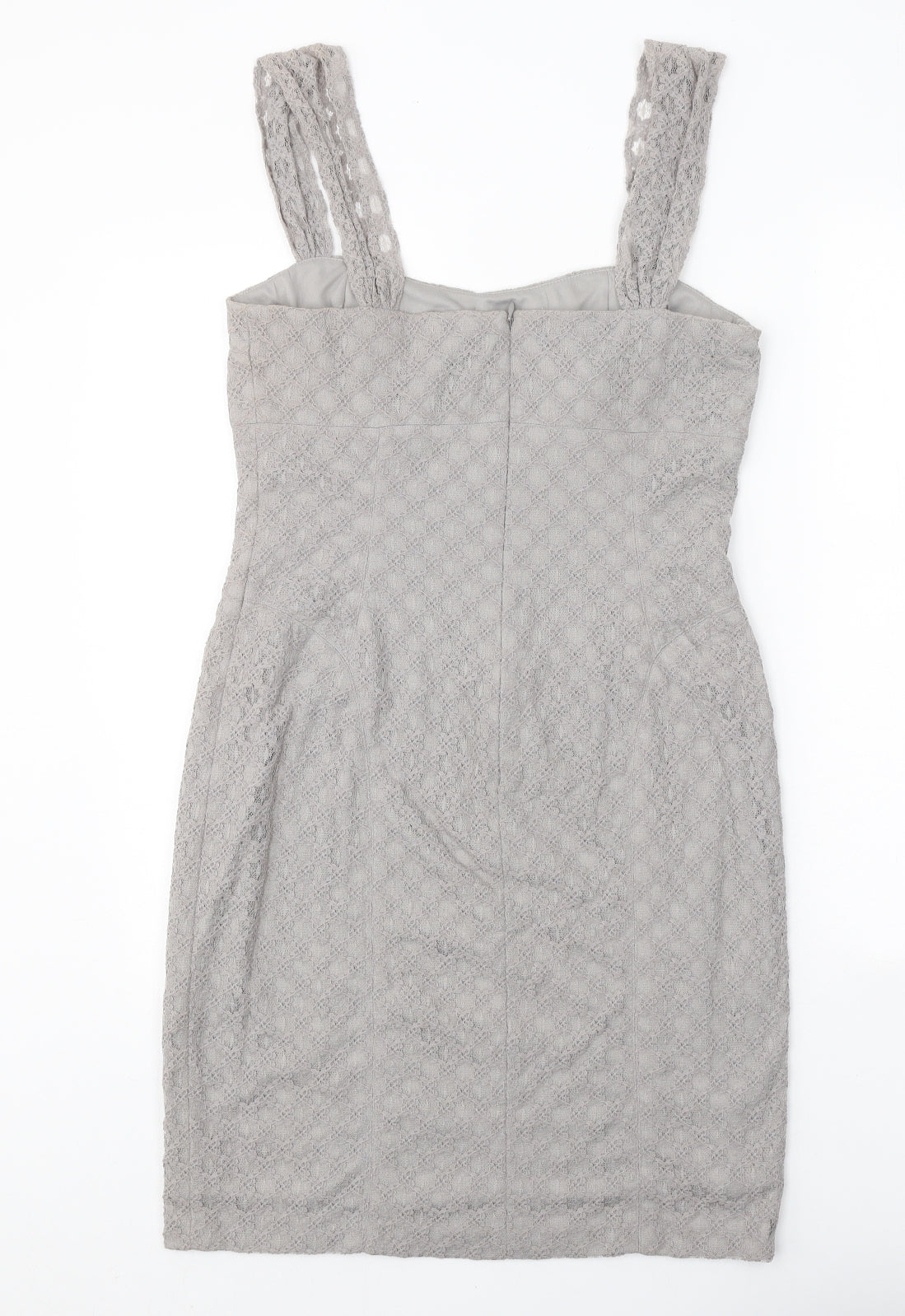 Maggie Boutique Womens Grey Cotton Bodycon Size 8 Square Neck Zip