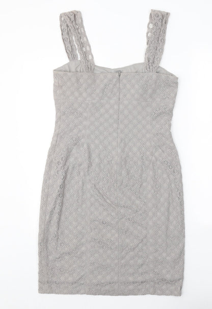Maggie Boutique Womens Grey Cotton Bodycon Size 8 Square Neck Zip