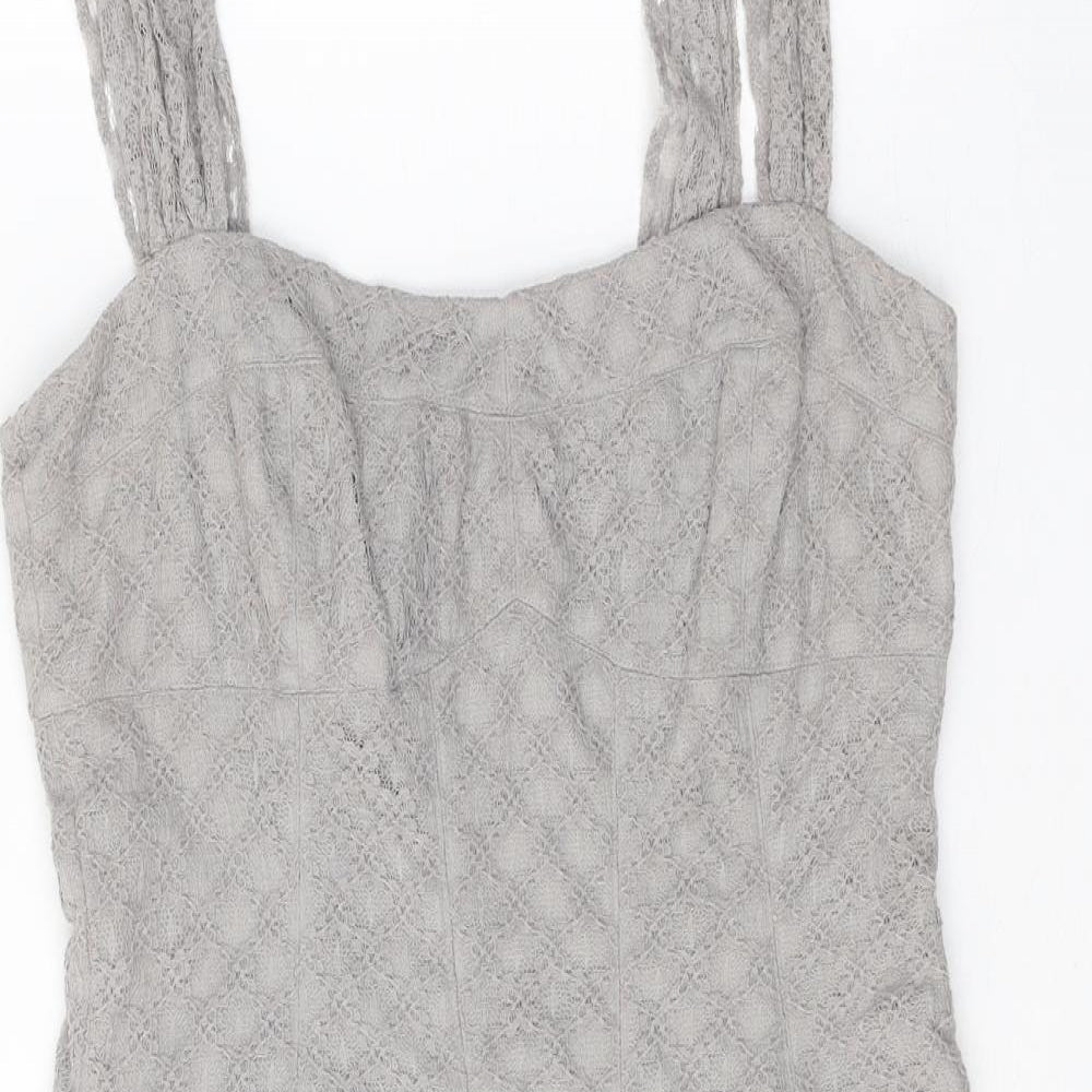Maggie Boutique Womens Grey Cotton Bodycon Size 8 Square Neck Zip