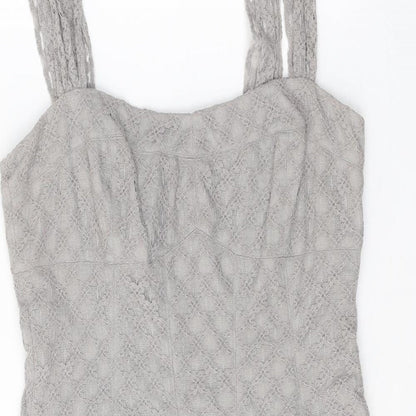 Maggie Boutique Womens Grey Cotton Bodycon Size 8 Square Neck Zip