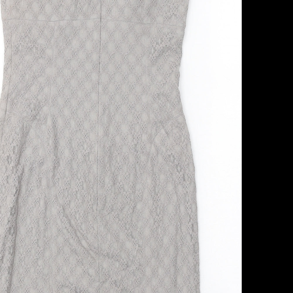 Maggie Boutique Womens Grey Cotton Bodycon Size 8 Square Neck Zip