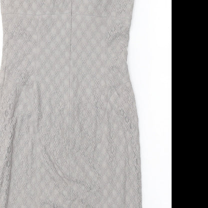 Maggie Boutique Womens Grey Cotton Bodycon Size 8 Square Neck Zip