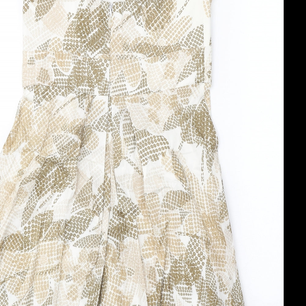 Maggy Boutique Womens White Geometric 100% Cotton Fit & Flare Size 10 One Shoulder Zip