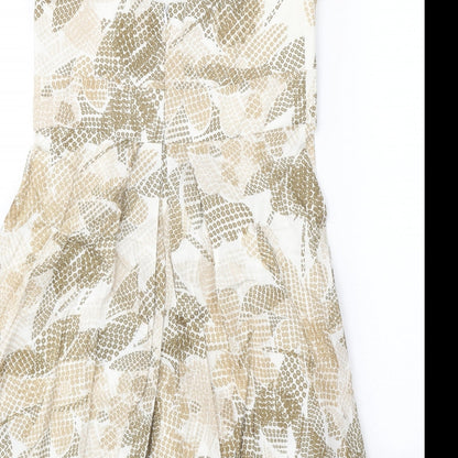 Maggy Boutique Womens White Geometric 100% Cotton Fit & Flare Size 10 One Shoulder Zip