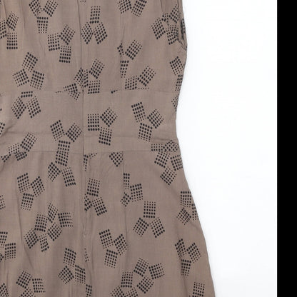 Apricot Womens Brown Geometric Viscose A-Line Size S Round Neck Zip