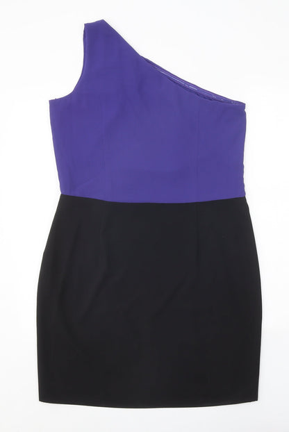 Spirit Womens Black Colourblock Polyester Bodycon Size 14 One Shoulder Pullover