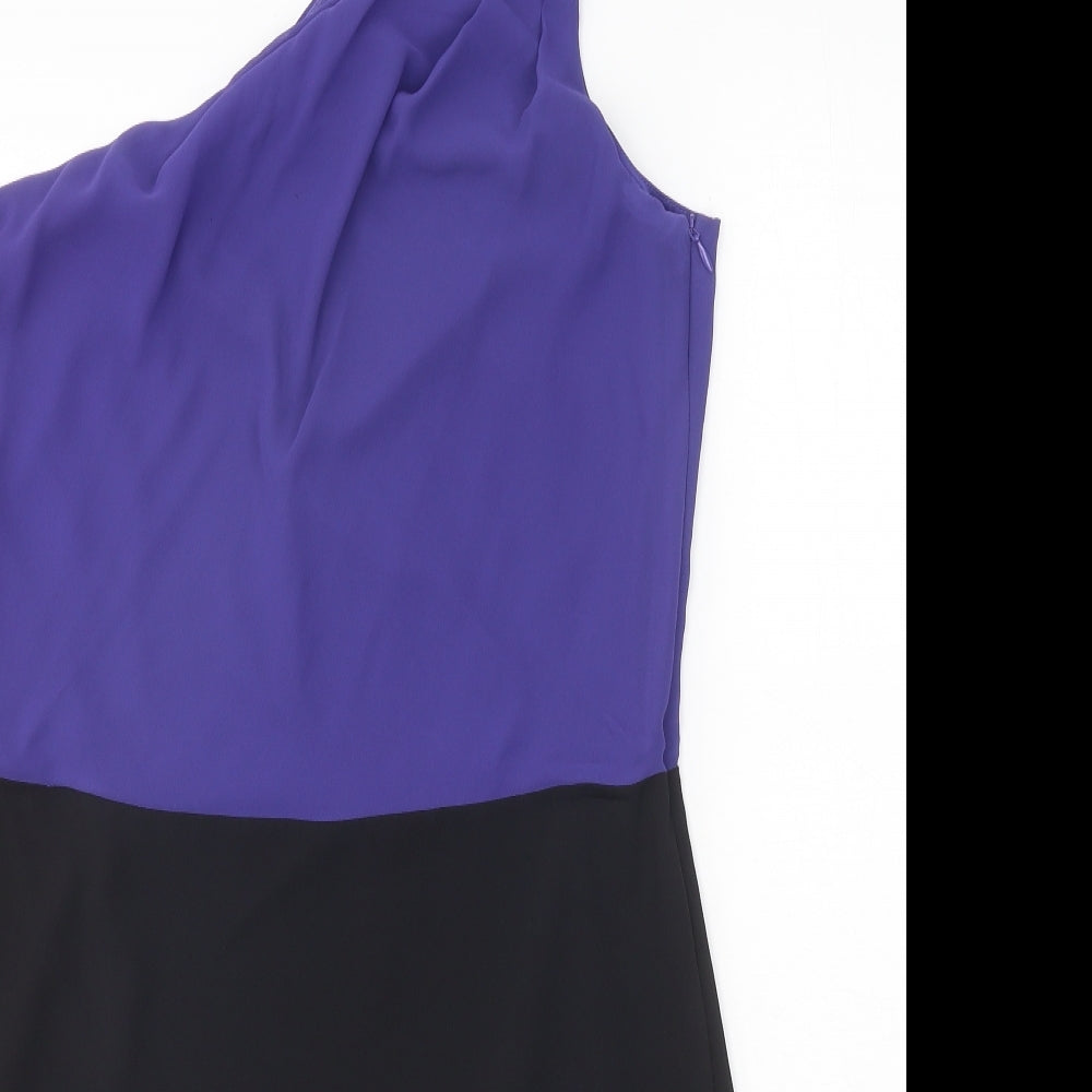 Spirit Womens Black Colourblock Polyester Bodycon Size 14 One Shoulder Pullover