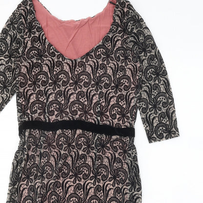 Preworn Womens Black Floral Polyester A-Line One Size V-Neck Pullover