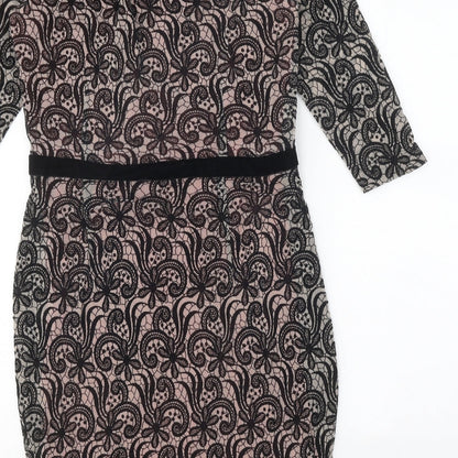 Preworn Womens Black Floral Polyester A-Line One Size V-Neck Pullover