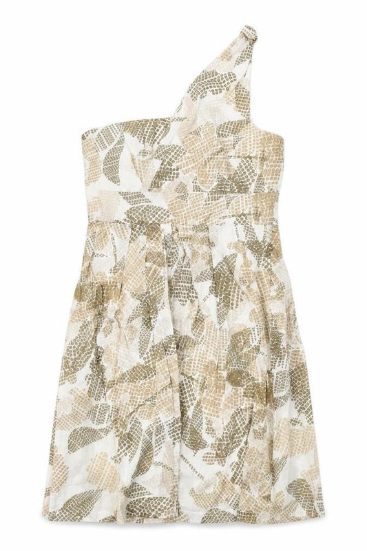 Maggy Boutique Womens White Geometric 100% Cotton Fit & Flare Size 8 One Shoulder Zip