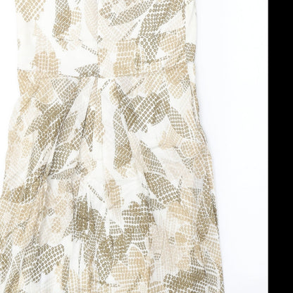 Maggy Boutique Womens White Geometric 100% Cotton Fit & Flare Size 8 One Shoulder Zip