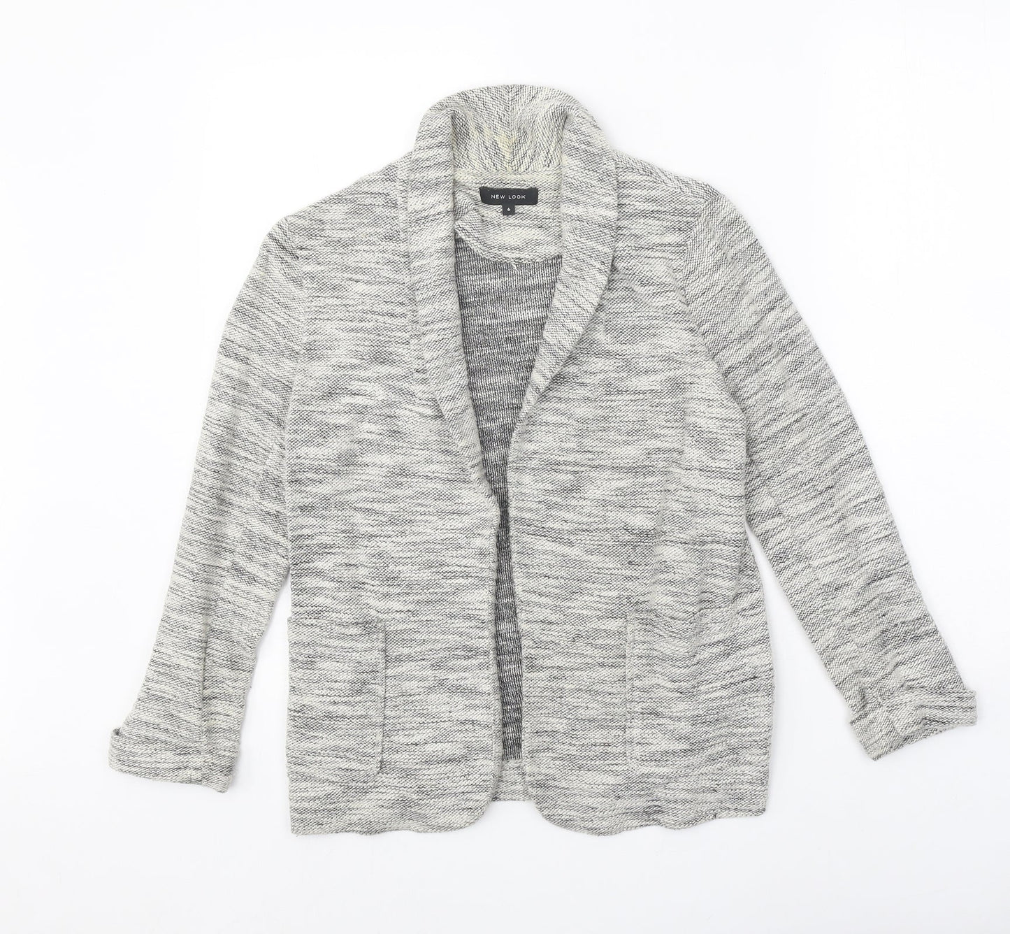 New Look Womens Grey V-Neck Acrylic Cardigan Jumper Size 6