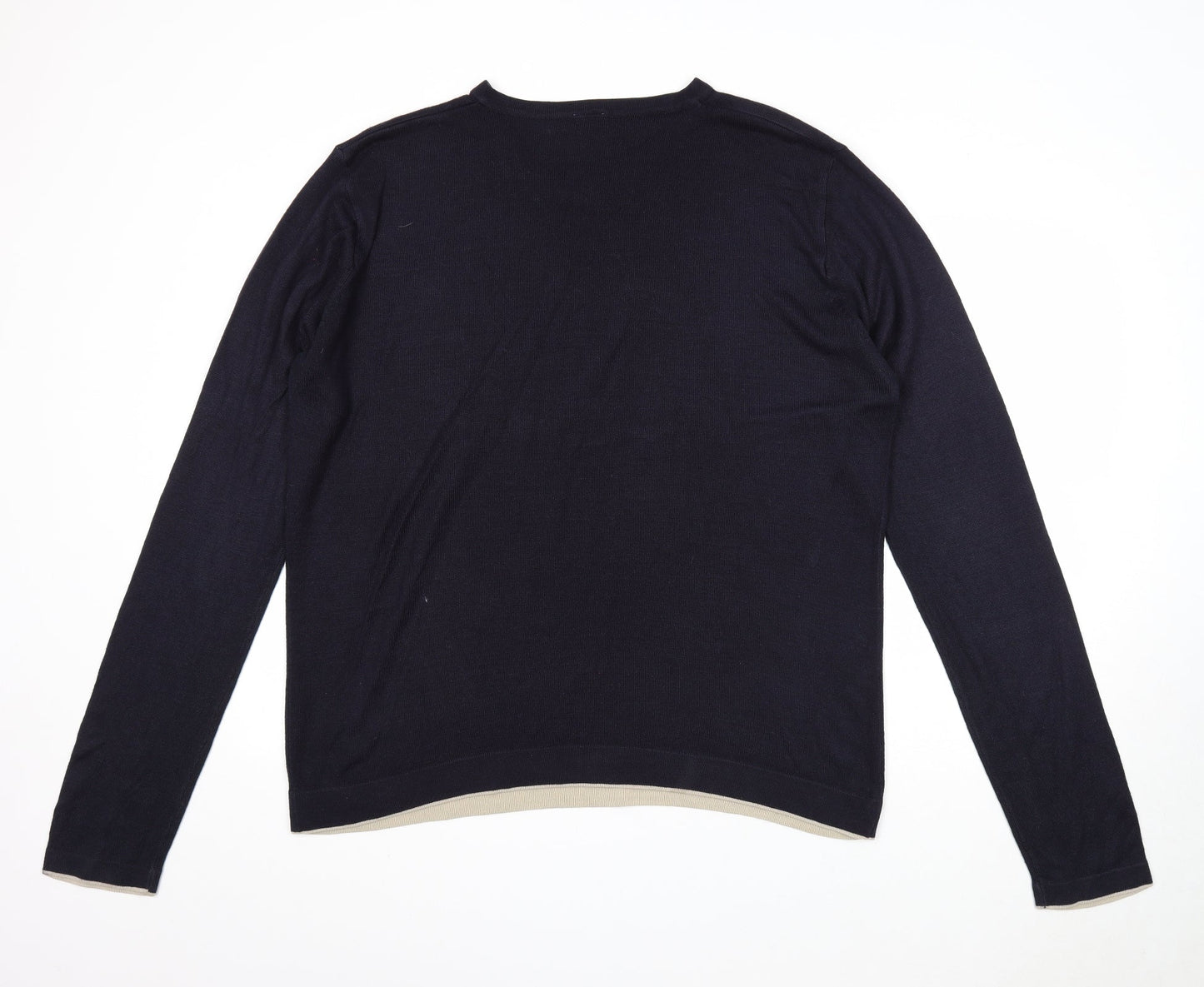 Preworn Mens Blue V-Neck Acrylic Pullover Jumper Size XL Long Sleeve