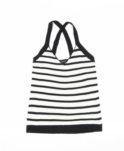 Atmosphere Womens Black Striped Acrylic Basic Tank Size 4 V-Neck