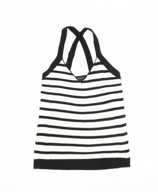 Atmosphere Womens Black Striped Acrylic Basic Tank Size 4 V-Neck