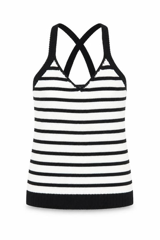 Atmosphere Womens Black Striped Acrylic Basic Tank Size 4 V-Neck
