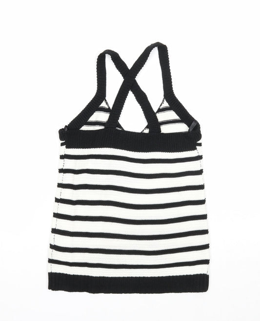 Atmosphere Womens Black Striped Acrylic Basic Tank Size 4 V-Neck