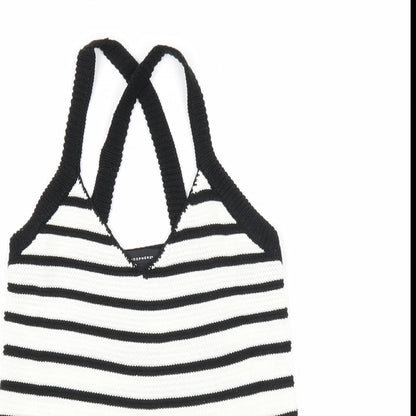 Atmosphere Womens Black Striped Acrylic Basic Tank Size 4 V-Neck