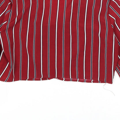 Boohoo Womens Red Striped Polyester Basic Blouse Size 10 V-Neck