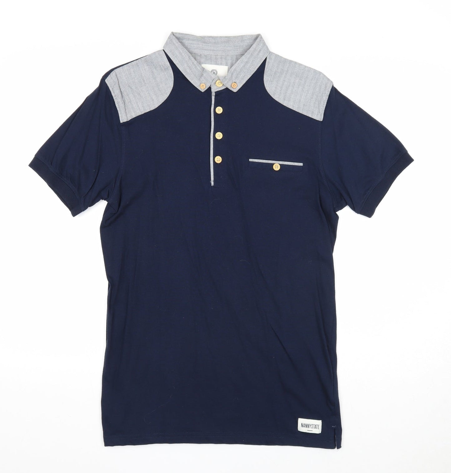 Nanny State Mens Blue Cotton Polo Size M Collared Button