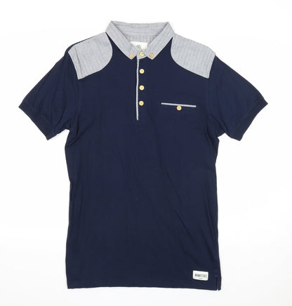 Nanny State Mens Blue Cotton Polo Size M Collared Button