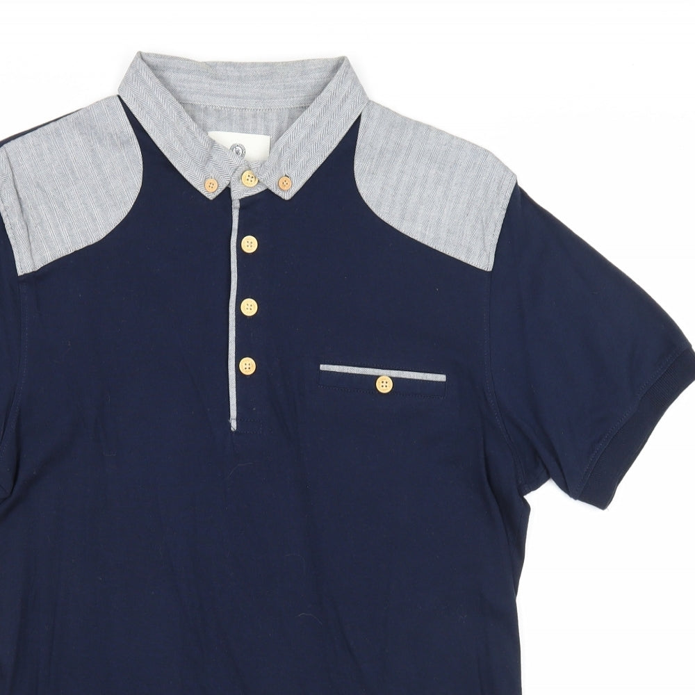 Nanny State Mens Blue Cotton Polo Size M Collared Button