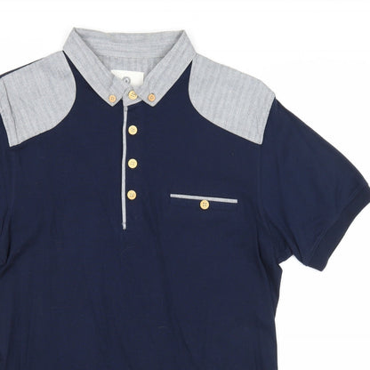 Nanny State Mens Blue Cotton Polo Size M Collared Button