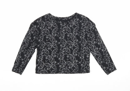 TU Girls Black Geometric Cotton Basic Blouse Size 6 Years Scoop Neck Pullover - Unicorn
