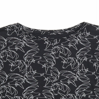TU Girls Black Geometric Cotton Basic Blouse Size 6 Years Scoop Neck Pullover - Unicorn