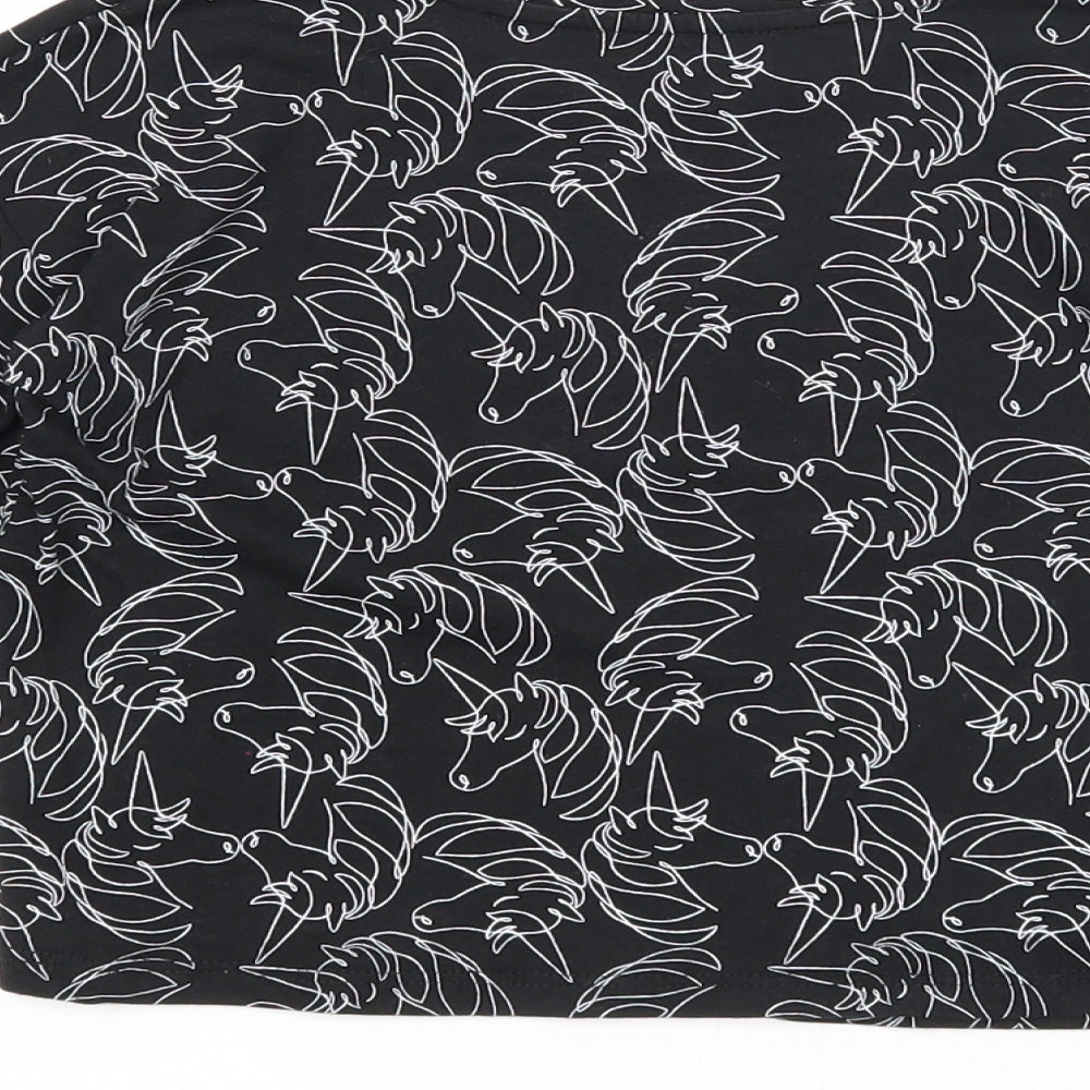 TU Girls Black Geometric Cotton Basic Blouse Size 6 Years Scoop Neck Pullover - Unicorn