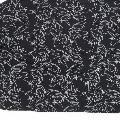 TU Girls Black Geometric Cotton Basic Blouse Size 6 Years Scoop Neck Pullover - Unicorn