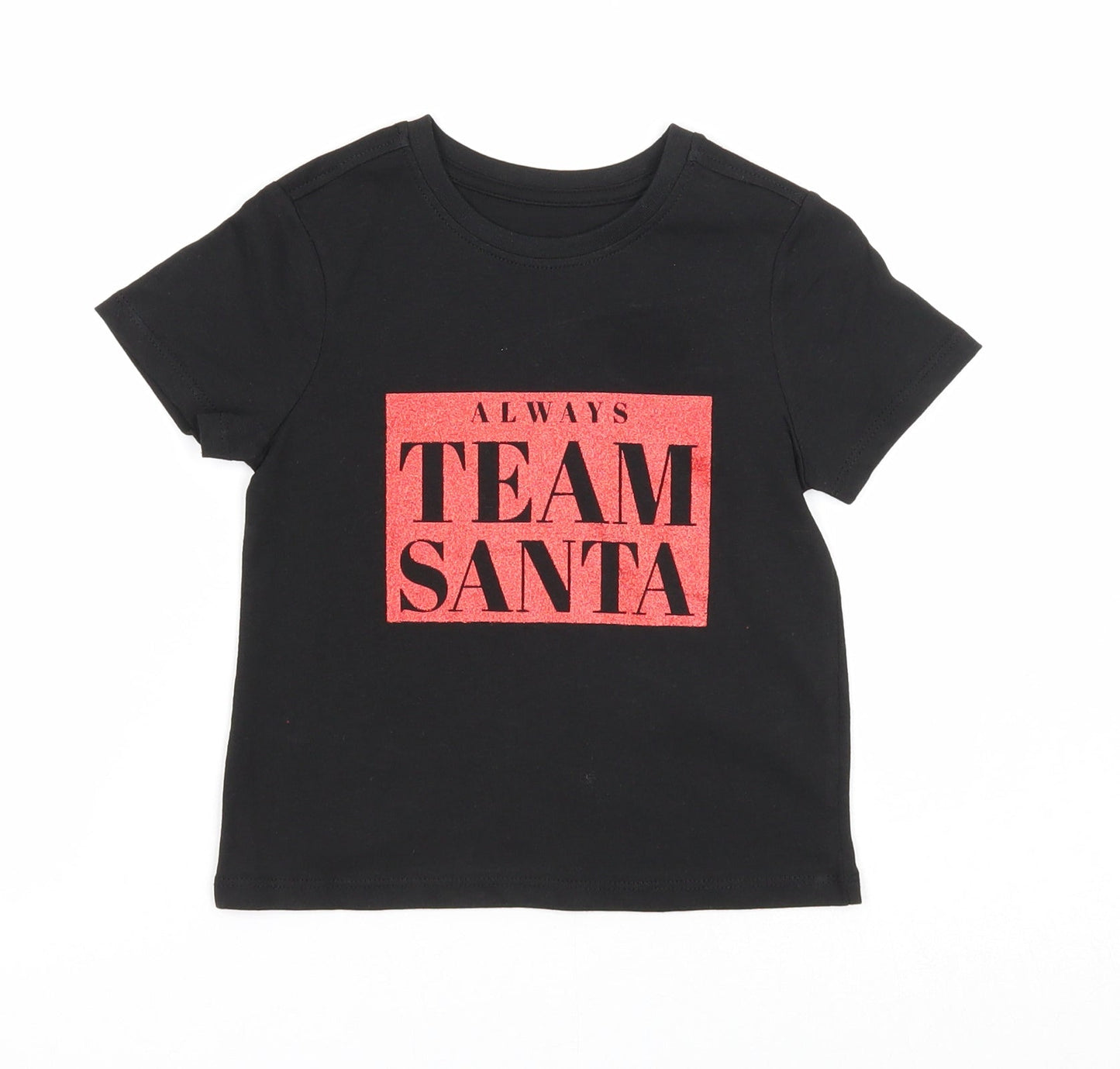 Preworn Girls Black Cotton Basic T-Shirt Size 2-3 Years Scoop Neck Pullover - Always Team Santa