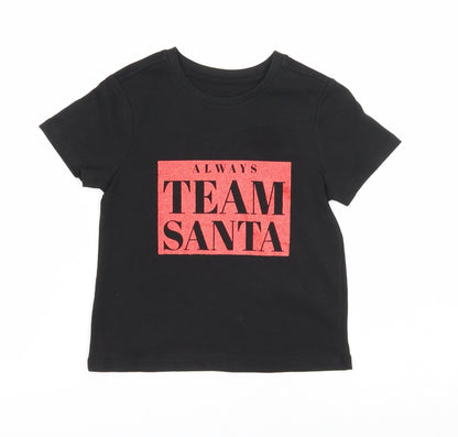 Preworn Girls Black Cotton Basic T-Shirt Size 2-3 Years Scoop Neck Pullover - Always Team Santa