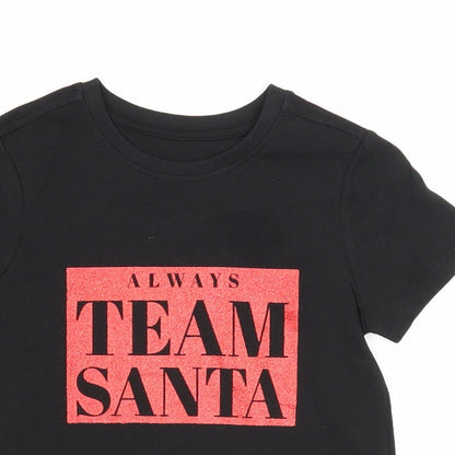 Preworn Girls Black Cotton Basic T-Shirt Size 2-3 Years Scoop Neck Pullover - Always Team Santa