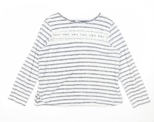 Falmer Heritage Womens White Round Neck Striped Polyester Pullover Jumper Size 14