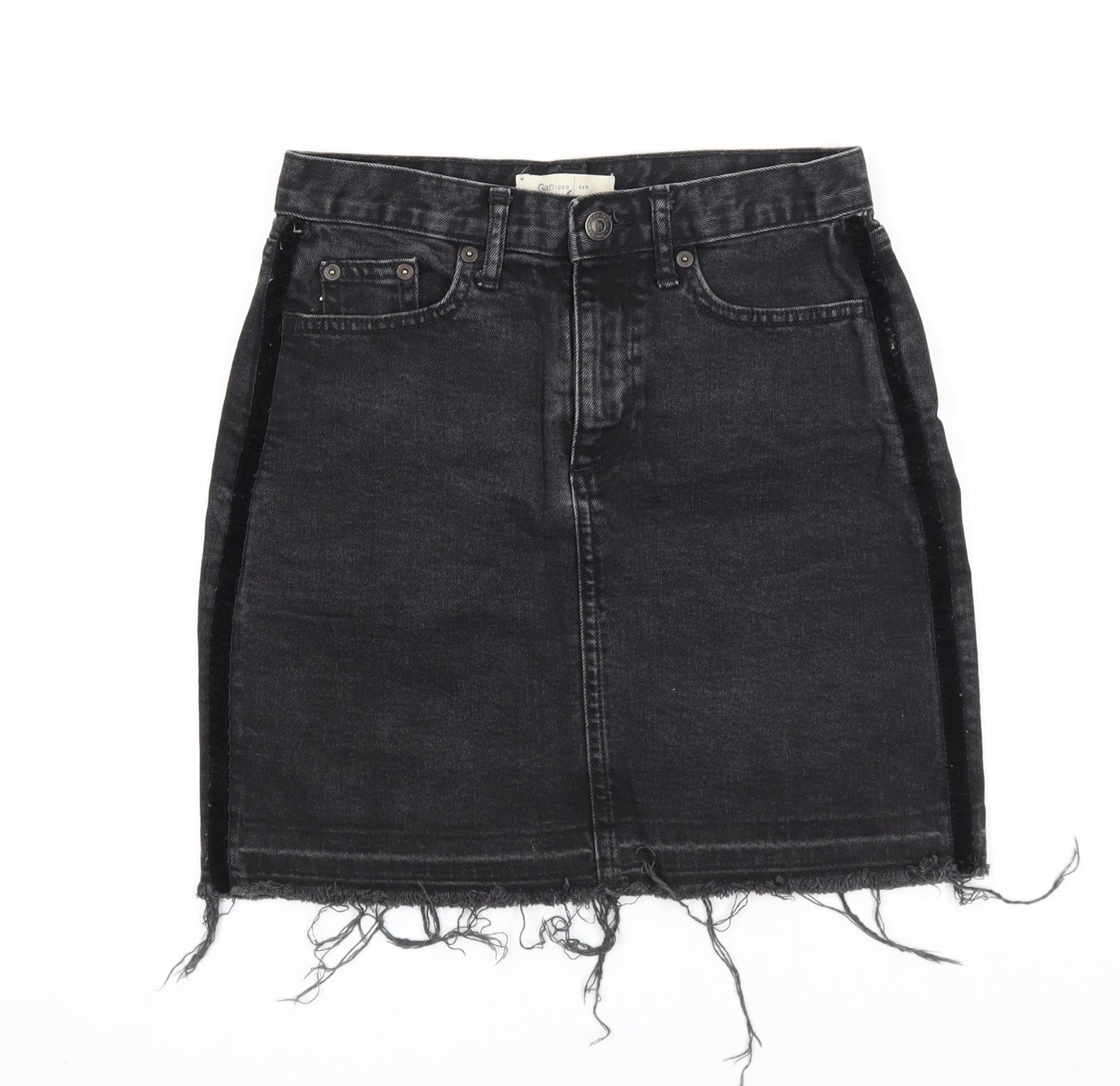 Gap Womens Black Cotton A-Line Skirt Size 24 in Zip