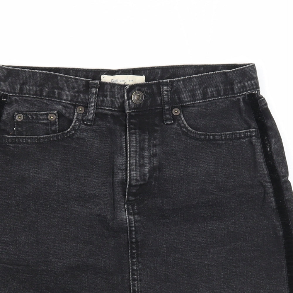 Gap Womens Black Cotton A-Line Skirt Size 24 in Zip